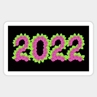 2022 formed with pink roses and green leaves Magnet